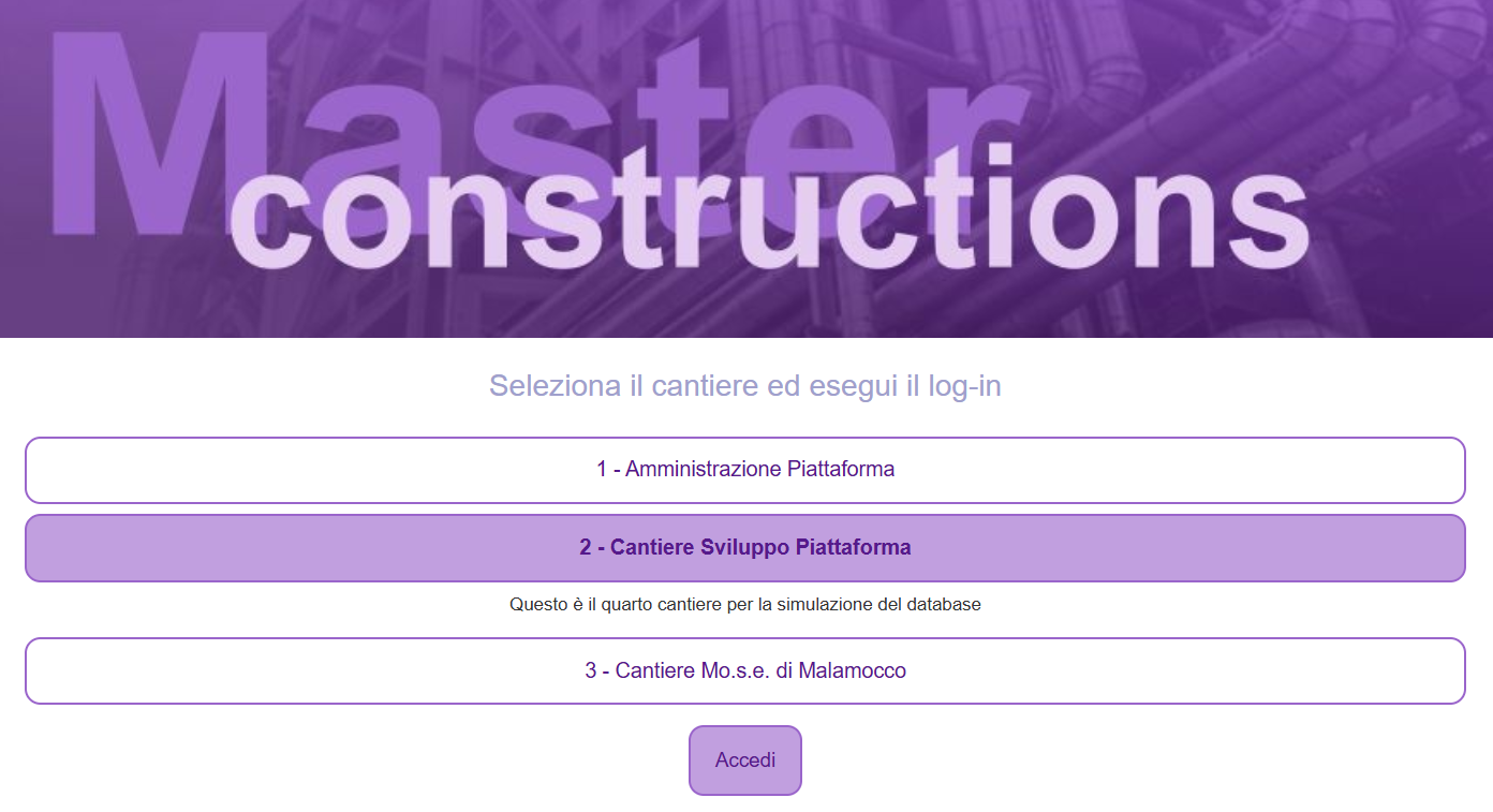 Selezione cantiere al login