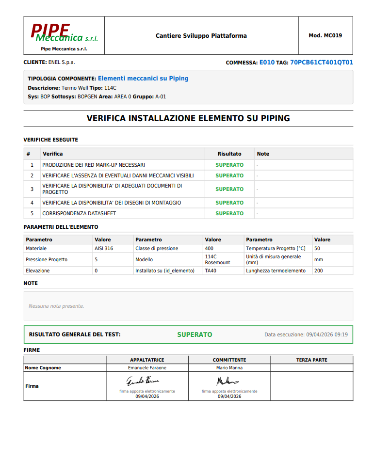 Certificazione elementi